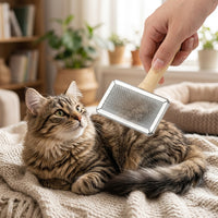 Hair Brush for Cat Grooming with a Wooden Handle, Professional Slicker Brush for Dogs, Double Sided Massage Brush for Pets with Extra Long Pins