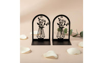 2 Pieces Space Saving Vase Pattern Bookends Sturdy Hollow Floral Book Stand Sturdy Flower Bookend Set for Bookshelf, Desk, Office