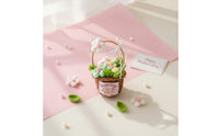 Everlasting Flowers Handmade Knitted Flower Arrangement Never Fade Crochet Flower Arrangement Cute Design Small Woven Basket Ornament Soft Feel for Mothers, Desk, Office