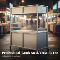 Heavy Duty Stainless Steel Food Cart Easy to Clean Mobile Street Vendor Stand Large Storage Capacity Foldable Night Market Stall for Caterers, Outdoor Events, Parks