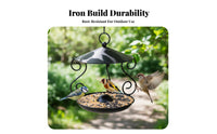 Wrought Avian Feeder Shielded Roof Black Metal Avian Feeder Hanging Tray Powder Coated Finish Garden Accessory