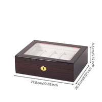Lacquered Glass-Topped Watch Box Wood Grain Watch Display Box Padded Interior Gold-Tone Lock