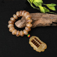 Tibetan Imitation Yak Horn Bracelet with Abacus Beads and Apple-Shaped Prayer Beads for Men and Women