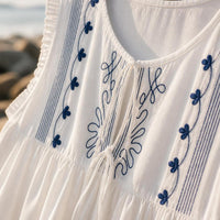 Matisse's Coast French Vintage Nautical Embroidered Floral Two-Piece Set for Women