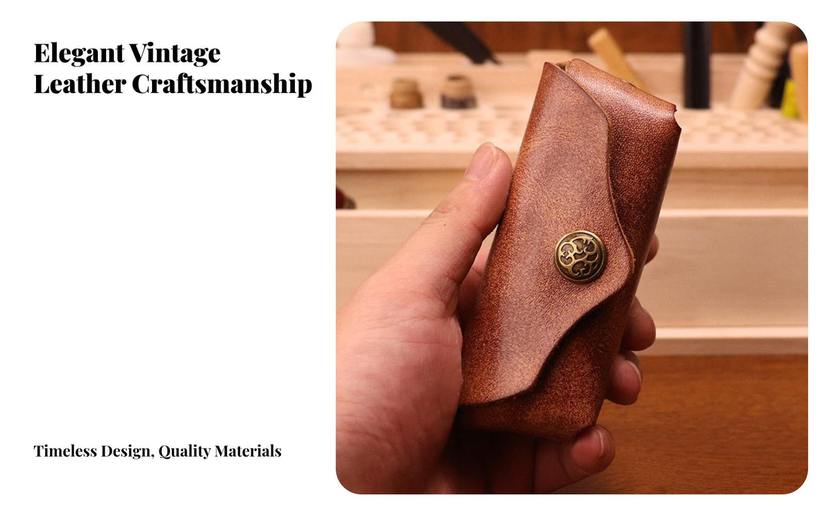 Collectible Walnut Case Portable Mini Leather Pouch Wear-Resistant Snap Button Storage Bag for Collectors, Hobbyists, Daily Use, Outings