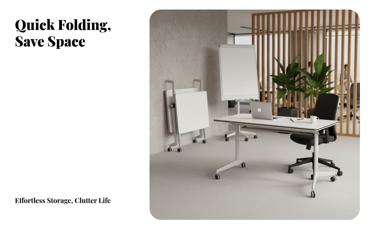 Folding Training Table Lockable Casters Folding Conference Table Space Saving Foldable Top Training Desk for Professionals, Event