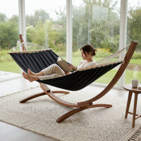 Hammock Chair with Stand Freestanding Hanging Chair with Stand Wooden Hanging Lounger with Frame for Adults, Balcony, Garden, Backyard