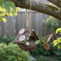 Flower Bird Nest Intricate Details Resin Birdhouse Ornament Colorful Garden Birdhouse for Patio