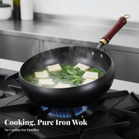 Uncoated Iron Wok Non Coating Chinese Wok Stir-Fry Pan Multifunctional Professional Grade for Chefs