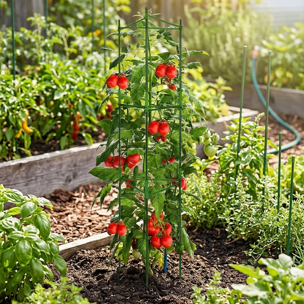 Plant Support for Garden Bed and Tomato Cage, Climbing Plant Support for Potted Plants, 4 Tier Square Detachable Design, Height Adjustable 1 Pack