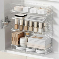 Space-Saving Clear Shelf container Divided Compartments Cacontaineret Organizer adaptable Household Storage adaptable for Home Organizers, Apartment Dwellers, Bathroom, Countertop, Under Sink, wardrobe