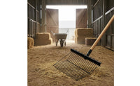 Black Metal Head Manure Fork Slatted Tines Grass Fork Angled Frame Pitchfork with Handle Heavy Duty