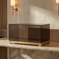 Acrylic Display Box Transparent Brown Collectible Showcase Gold-Metal Base Storage Item