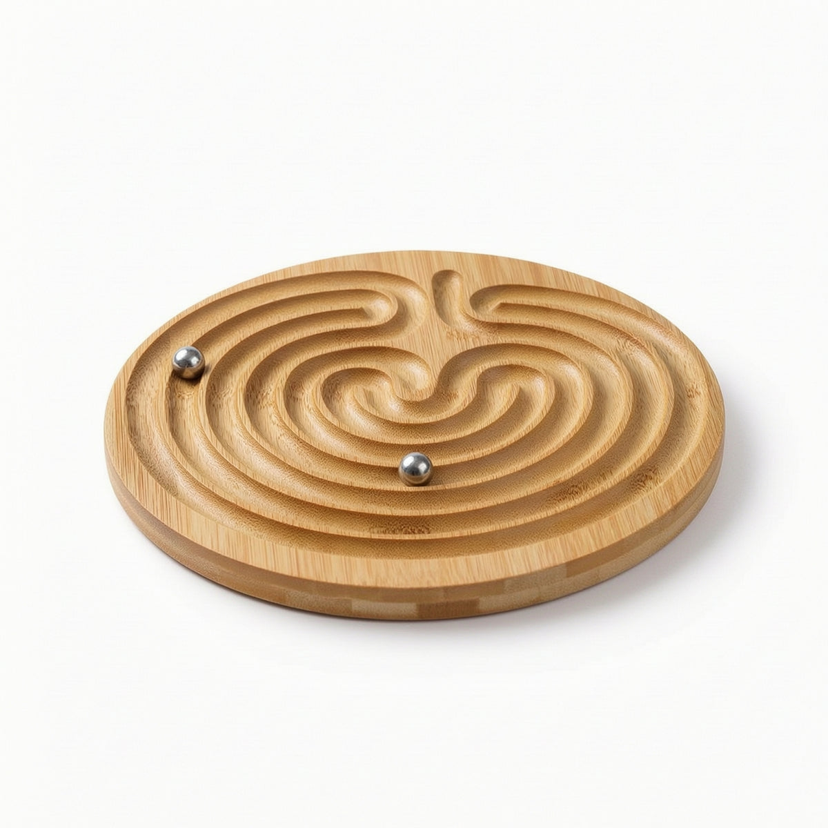 Bamboo Maze Ball Wooden Maze Toy with Metal Balls Labyrinth Puzzle Round Game Brain Teaser for Children, Desk, Office