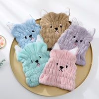 Coral Fleece Quick-Dry Hair Drying Cap for Women, Cartoon Cat Design