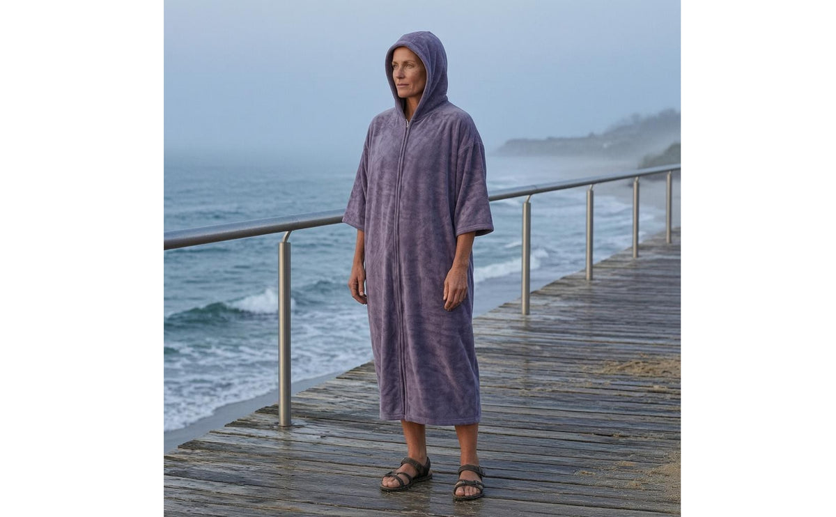 Zippered Hooded Bathrobe Luxuriously Soft Front-Zipper Bathrobe for Adults, After Swimming