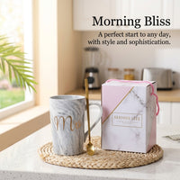 Coffee with Lid and Spoon for Adults, Marble Pattern Tall Mugs for Hot Drinks, for Daughters Breakfast Home Use, 400ml Gift Box Included