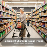 Ergonomic Hand Brakes Elderly Shopping Cart Shock Absorbing Wheels Rollator Mobility Aid with Seat Heavy Duty Mobility Aid with Seat Height Adjustable for Seniors, Disabled Indivi Double S, Adults, Outdoor Use, Daily Walks, Travel, Home