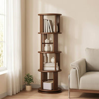 360 Degree Bookcase Solid Wood 360 Degree Book Shelf Revolving Storage Rack Space Saving Floor Standing Book Rack Stable Base