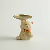 Auspicious Cat Figurine with Tray Resin Cat Figurine Tray Stylish for Entryway