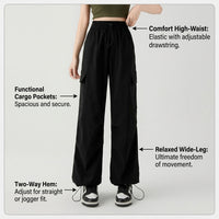 Women High Waist Cargo Pants with Convertible Wide Leg Design, Stretch Loungewear Streetwear for Ladies, Drawstring Parachute for Casual Wear