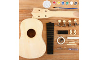 All Parts Included 21 Inch Soprano Ukulele Kit Paintable Wood Wooden Ukulele Making Kit Educational Toy for Children, Beginners, Family Activity, Craft Class