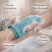 3Pcs Exfoliating Back Scrubber Towel with Handles for Adults, Washable Bath Glove and Mitt Set, Three Piece for and Showering