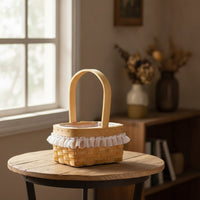 Oval Small Basket with Handle Woven Flower Basket Natural Cute for Florists, Crafters, Weddings, Home Decor, Picnics
