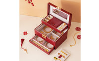 Red Jewelry Box Soft Velvet Lining Multi-Layer Jewelry Case for Wedding