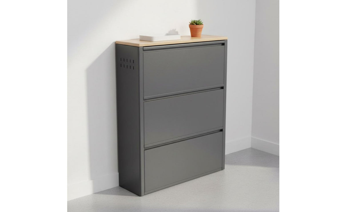 Large Capacity Slim Tip-out Shoe Cabinet Steel Construction Narrow Entryway Shoe Rack Breathable Household Furniture for Hallway