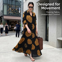 Maxi Dress for Women with Long Sleeve and Printed Pattern Design, Linen Shirt Style for Office and Casual Wear, Button Front