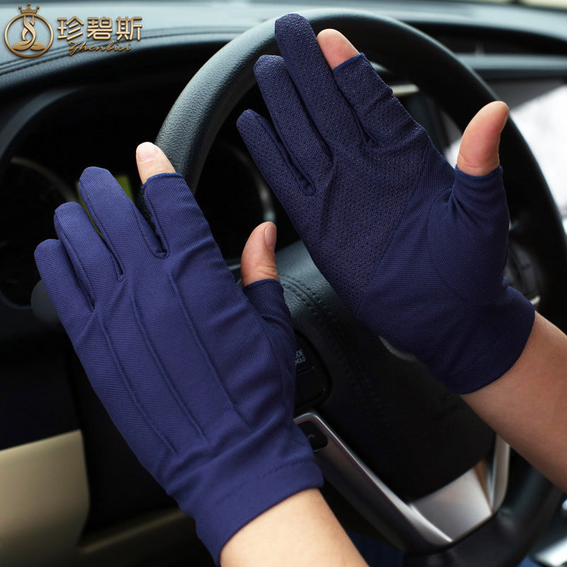 Unisex Summer Thin Cotton Sun Protection Driving Gloves with Palm Grips and Touchscreen Fingertips
