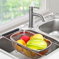 Square Drain Basket Kitchen Sink Drainer, Stainless Steel Sink Rack with Retractable Drainer, Modern Minimalist Vegetable Washing Organiser