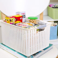 Woven Plastic Storage Basket with Hollow Design for Desktop, Kitchen, Snacks, and Bathroom