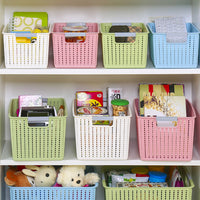 Woven Plastic Storage Basket with Hollow Design for Desktop, Kitchen, Snacks, and Bathroom