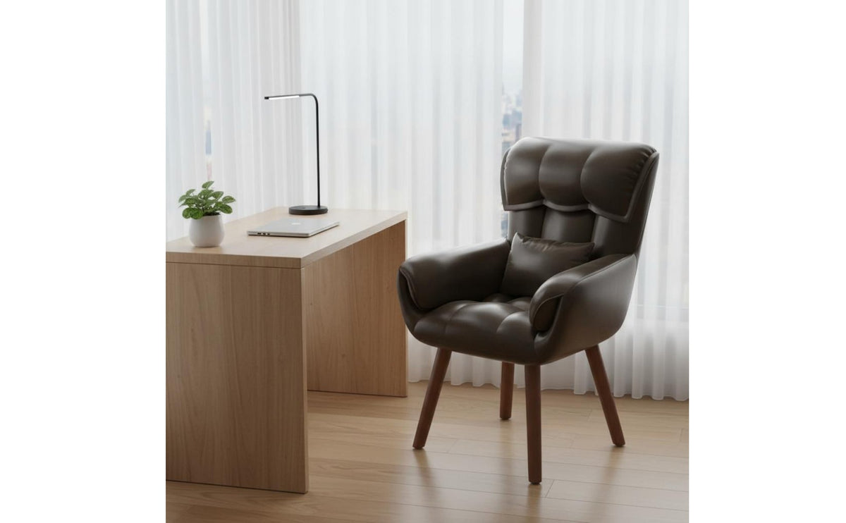Ergonomic Design High Back Leather Computer Chair Easy to Clean Tufted Back Vanity Chair Home Furniture for Bedroom