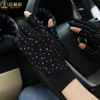 Unisex Summer Thin Cotton Sun Protection Driving Gloves with Palm Grips and Touchscreen Fingertips