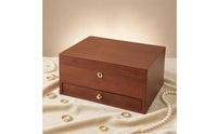 Rosewood Grain Wooden Jewelry Box Lock and Key Lockable Jewelry Box Gold-Tone Pulls Home Storage Hinged Lid