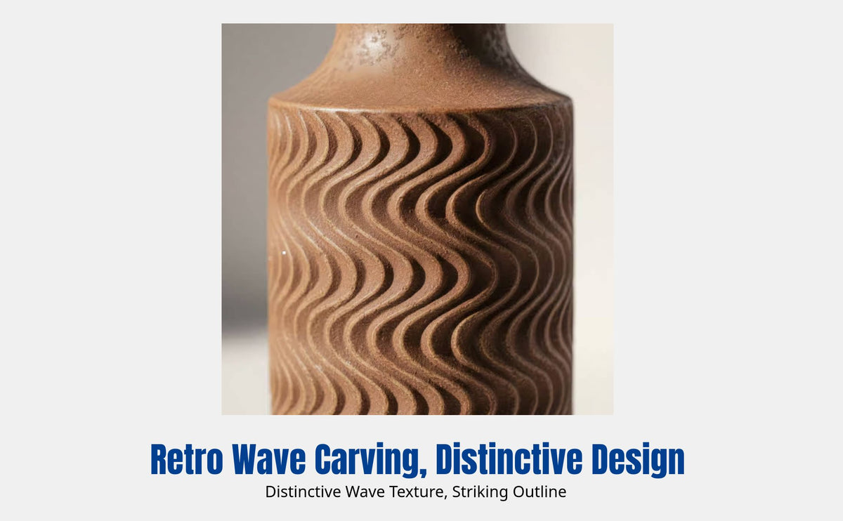 Vintage Ceramic Vase, Carved Wave, Chinese Design, Flower Container