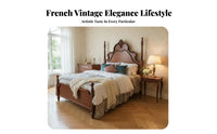 Four-Poster Bed Sturdy Wood Construction Bedroom Furniture French Vintage & Design Bedstead for Newlyweds, Residents, Apartment, Guest Room, Dormitory