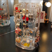 Clear Rotating Multi-Layer Jewelry Display Stand for Earrings, Necklaces, and Rings - Countertop Organizer