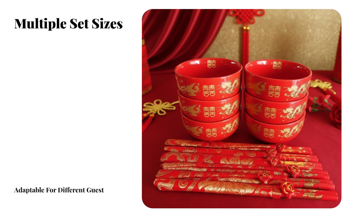 Wedding Red Dragon Phoenix Ceramic Bowl Set, Chinese Tableware, Festive Dinnerware, Bride Groom Gift