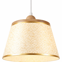 Ceiling Light with Vintage French Cloth Pendant Lamp Shade, Wooden Body Hanging for Dining Room, Retro Bedroom 3 Color Modes