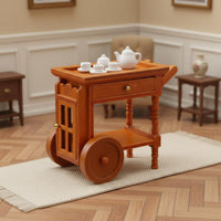 1:12 Dollhouse Handcart with Wheels Dollhouse Serving Cart Miniature Furniture for Model Hobbyists