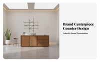 Rattan Reception Desk Large Capacity Storage Boutique Checkout Counter Spacious Desktop Boho Design Front Desk for Office Managers, Lobby