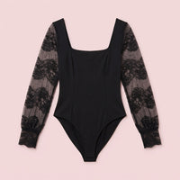 Swimsuits for Women Modest Long Sleeve Swim Dress, Elegant Polyester with Lace Overlay, Square Neck Design for Park Fun