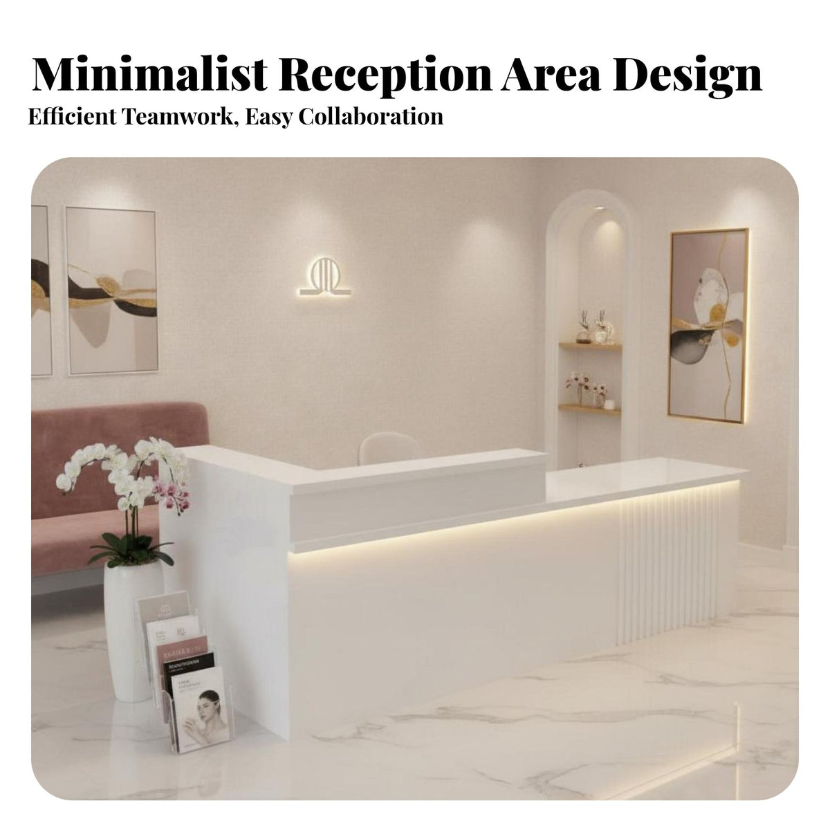 Receptionist Desk with Counter Spacious Storage Modern Checkout Counter Two-Tier Illuminated Design Front Desk for Retailers, Hotel Managers