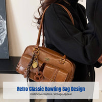 Vintage Retro Bowling Bag, Large Capacity Women's Shoulder Bag, Travel Underarm Tote