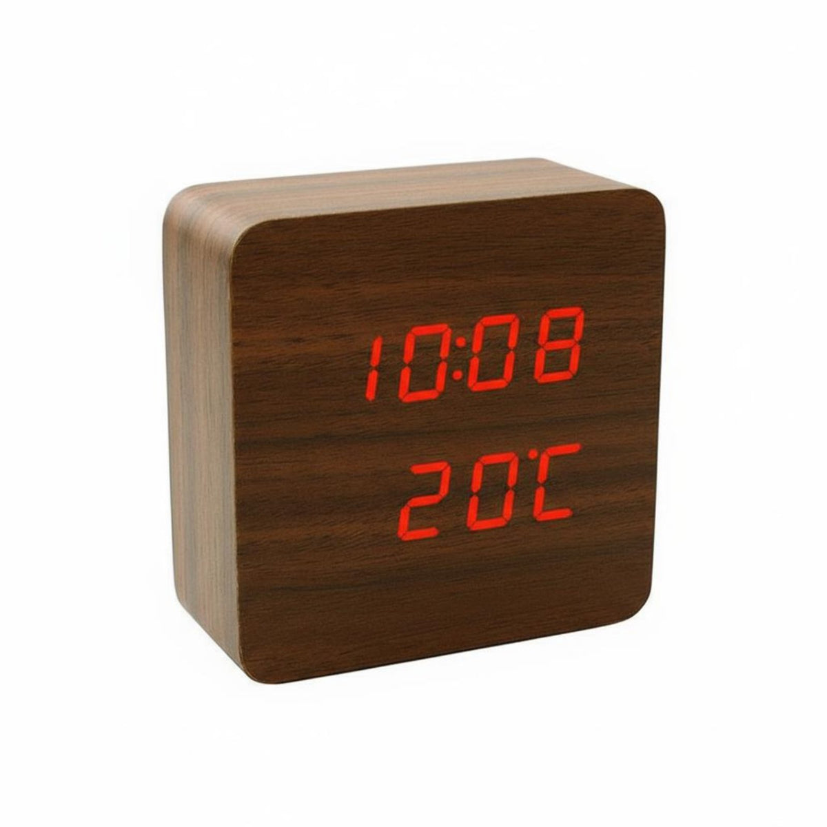 Multi-Function LED Digital Alarm Clock Adjustable Brightness Digital Wood Clock Temperature Display for Seniors, Bedroom, Bedside, Dorm Room