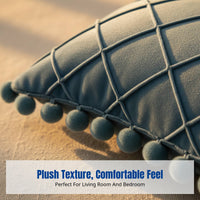Plush Crystal Quilted Pillow Cover, Tassel Accent, Modern Minimalist, Decorative for Sofa, Bedroom, Waist Support